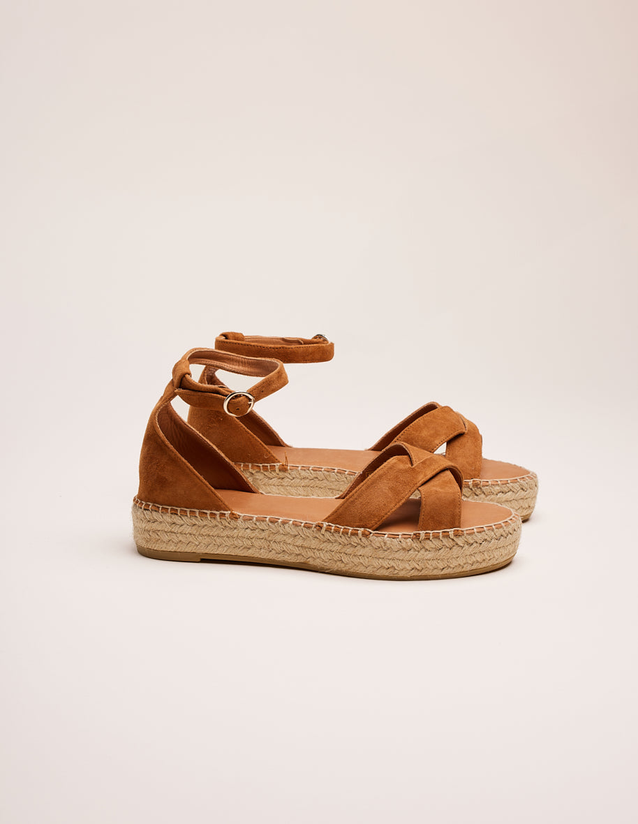 Wedges Catherine Cognac suede