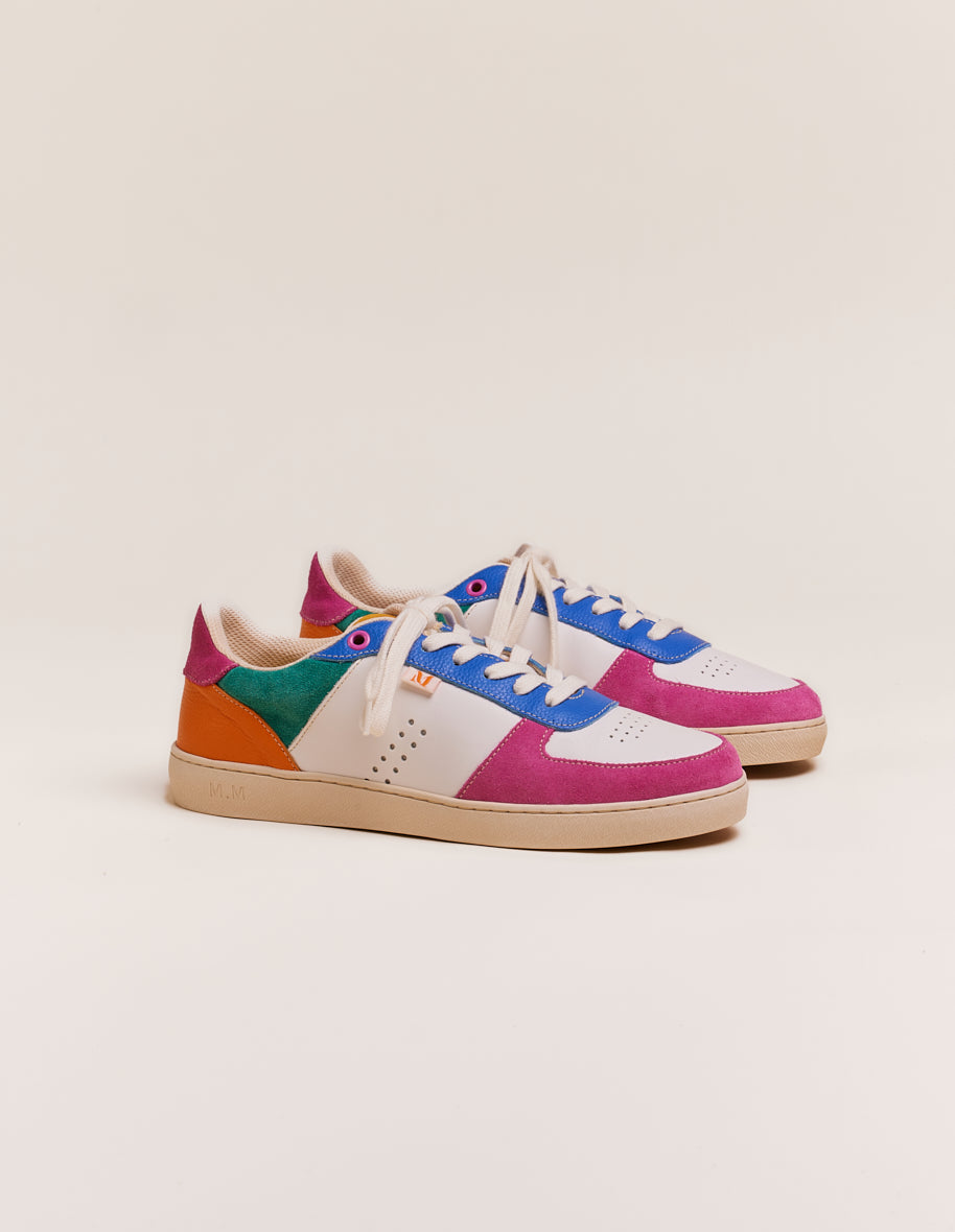 Baskets basses Marie Suede et cuir fuchsia blanc bleu