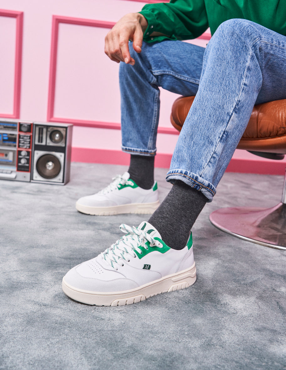 Low-top trainers Albert - White & green leather and suede