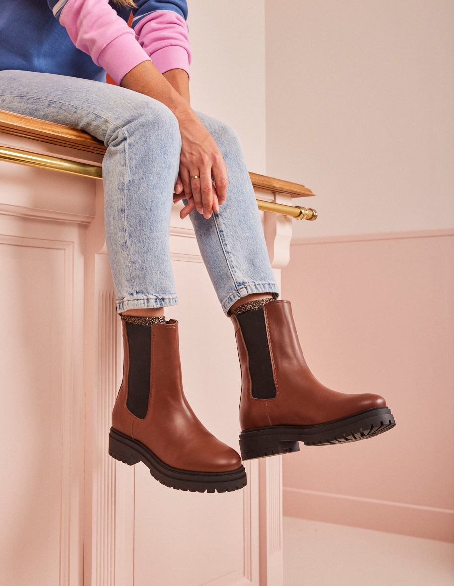 Bottines femme chelsea boots en cuir marron Amelie