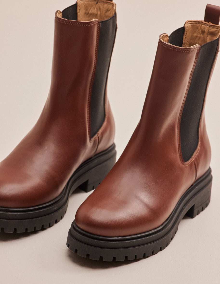 Bottines femme chelsea boots en cuir marron Amelie