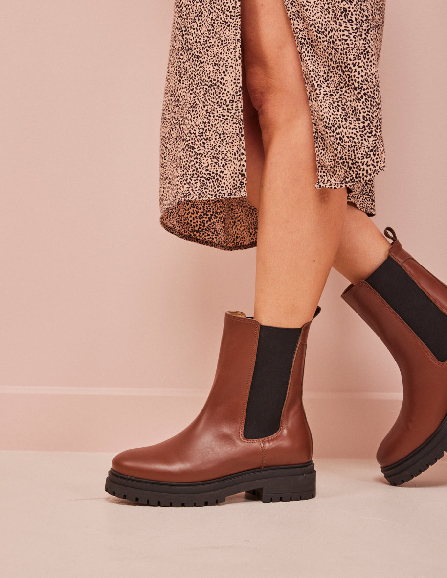 Bottines femme chelsea boots en cuir marron Amelie