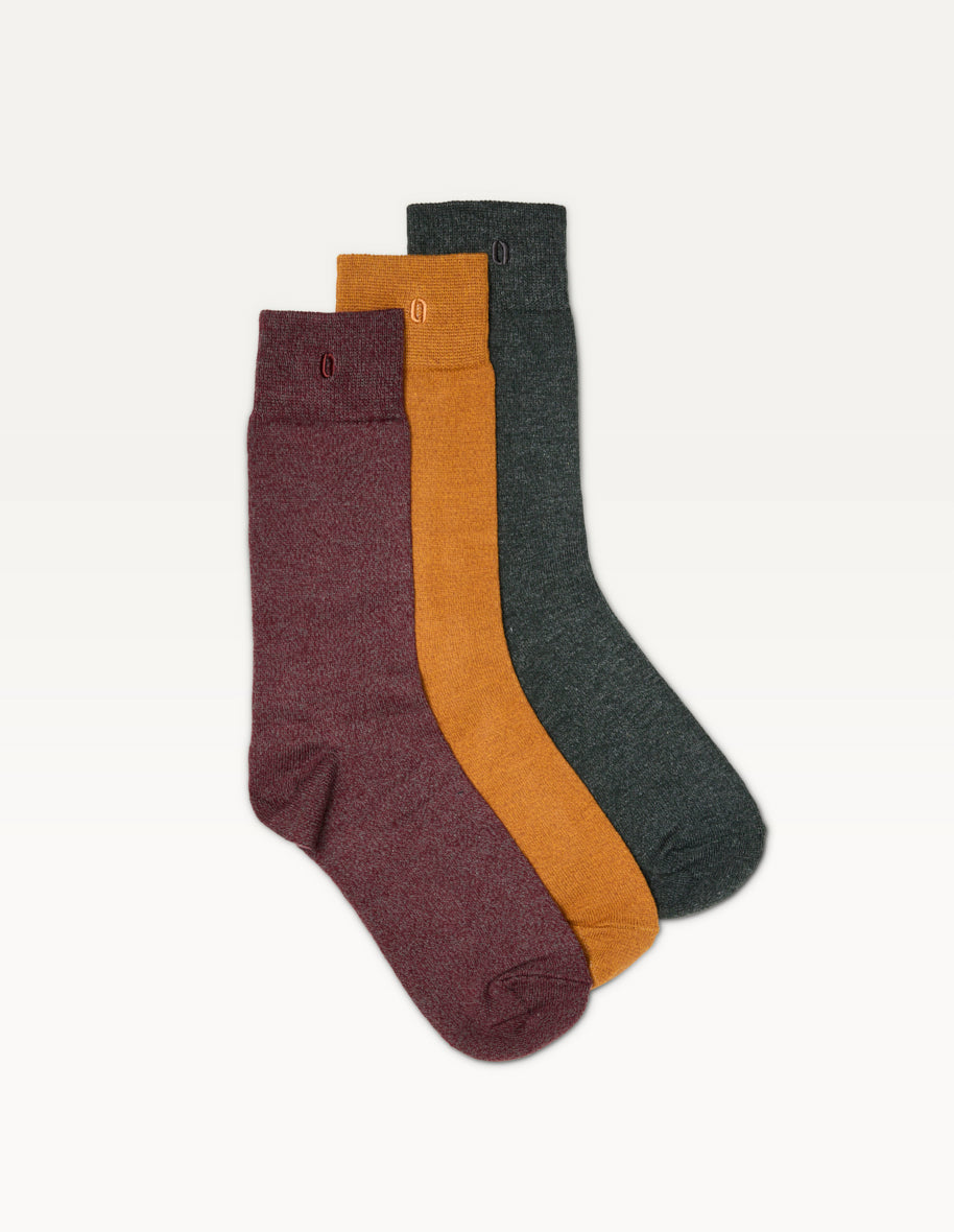 Pack of 3 Socks - Burgundy, Green, and Mustard Heathered