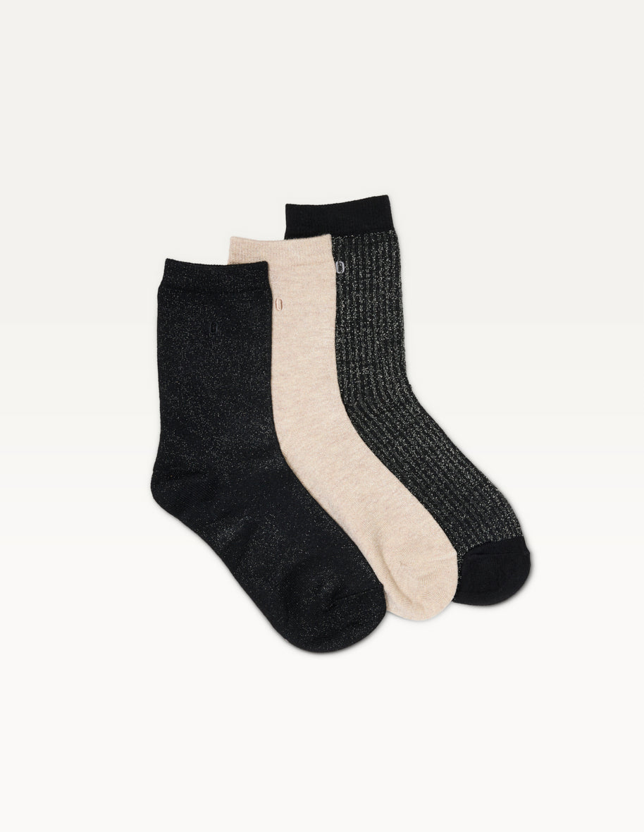 3-Pack Socks - New Black Champagne Silver Ribbed