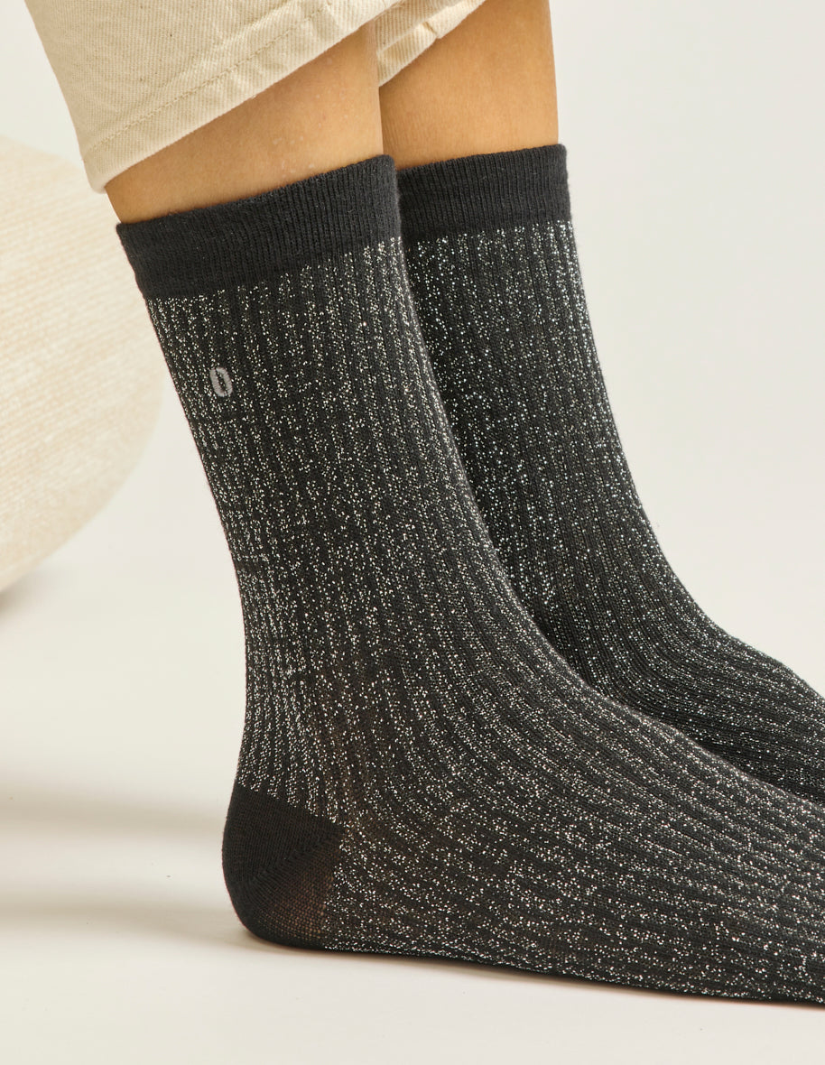 3-Pack Socks - New Black Champagne Silver Ribbed