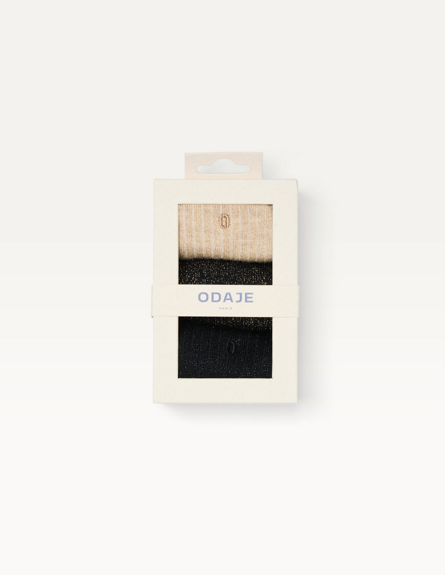 Pack de 3 Chaussettes - Côtelé doré marron noir