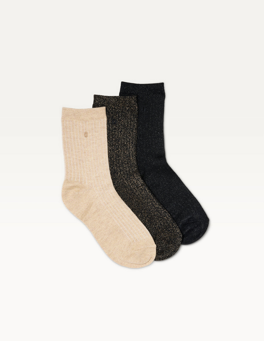 Pack de 3 Chaussettes - Côtelé doré marron noir