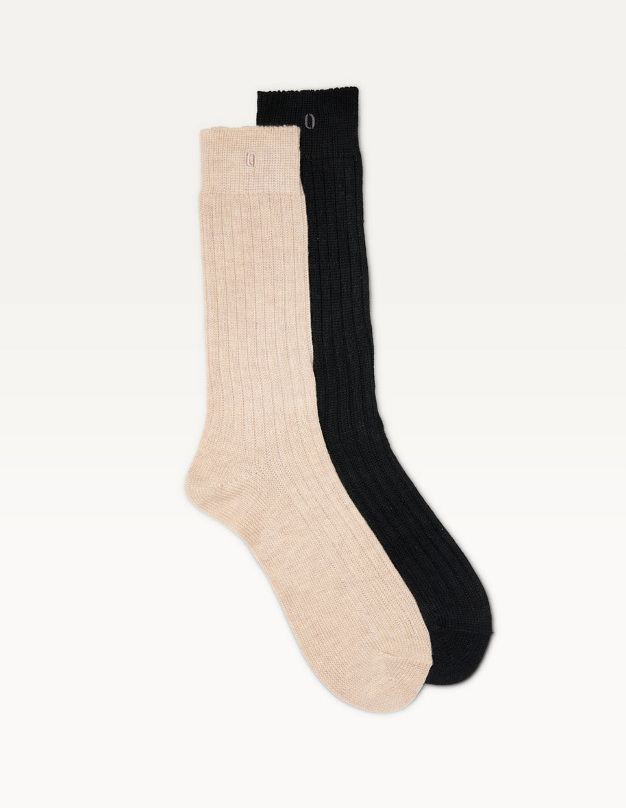 Pack of 2 Socks - Thick Socks Black Beige