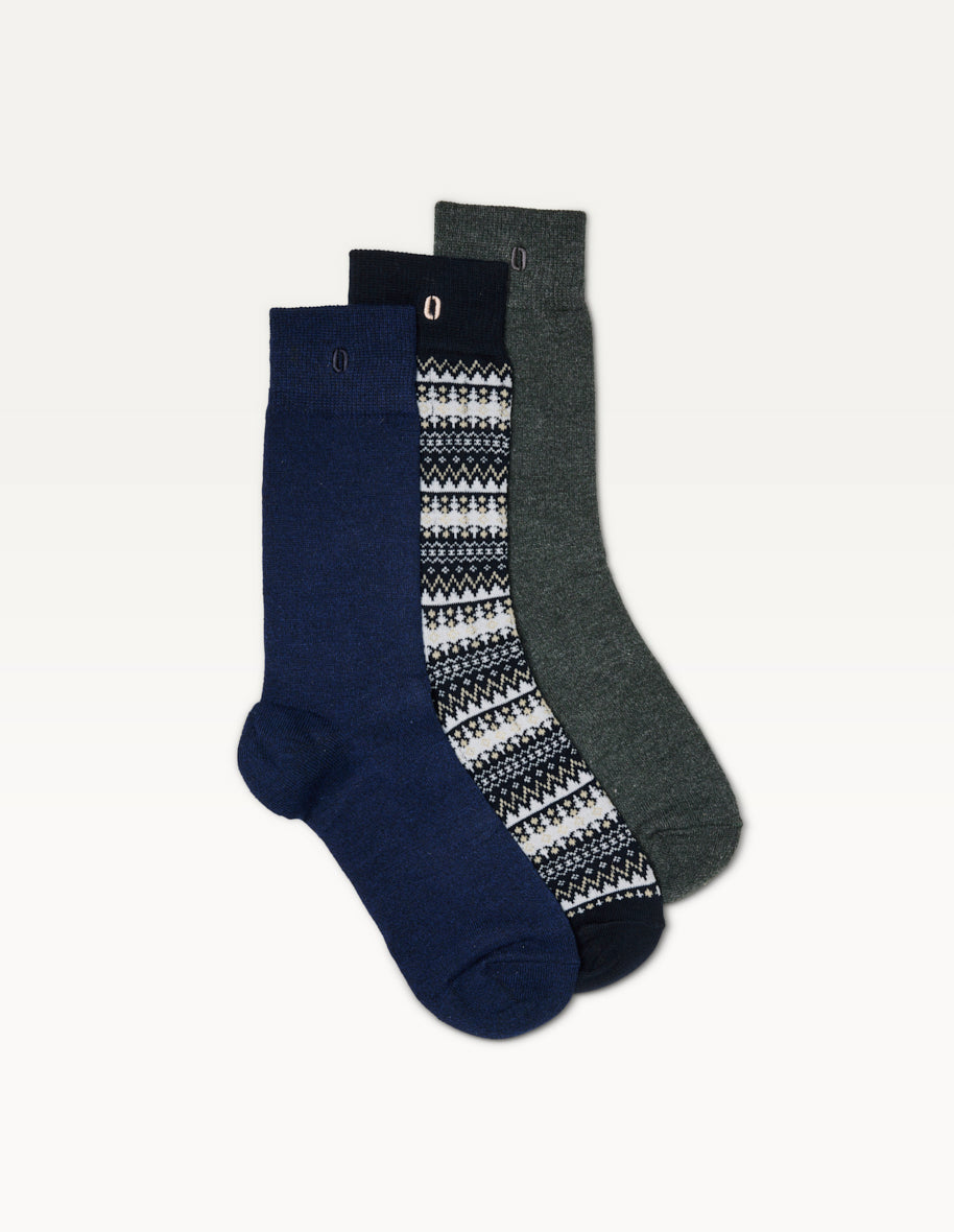 Pack of 3 Socks - Retro Mountain navy green