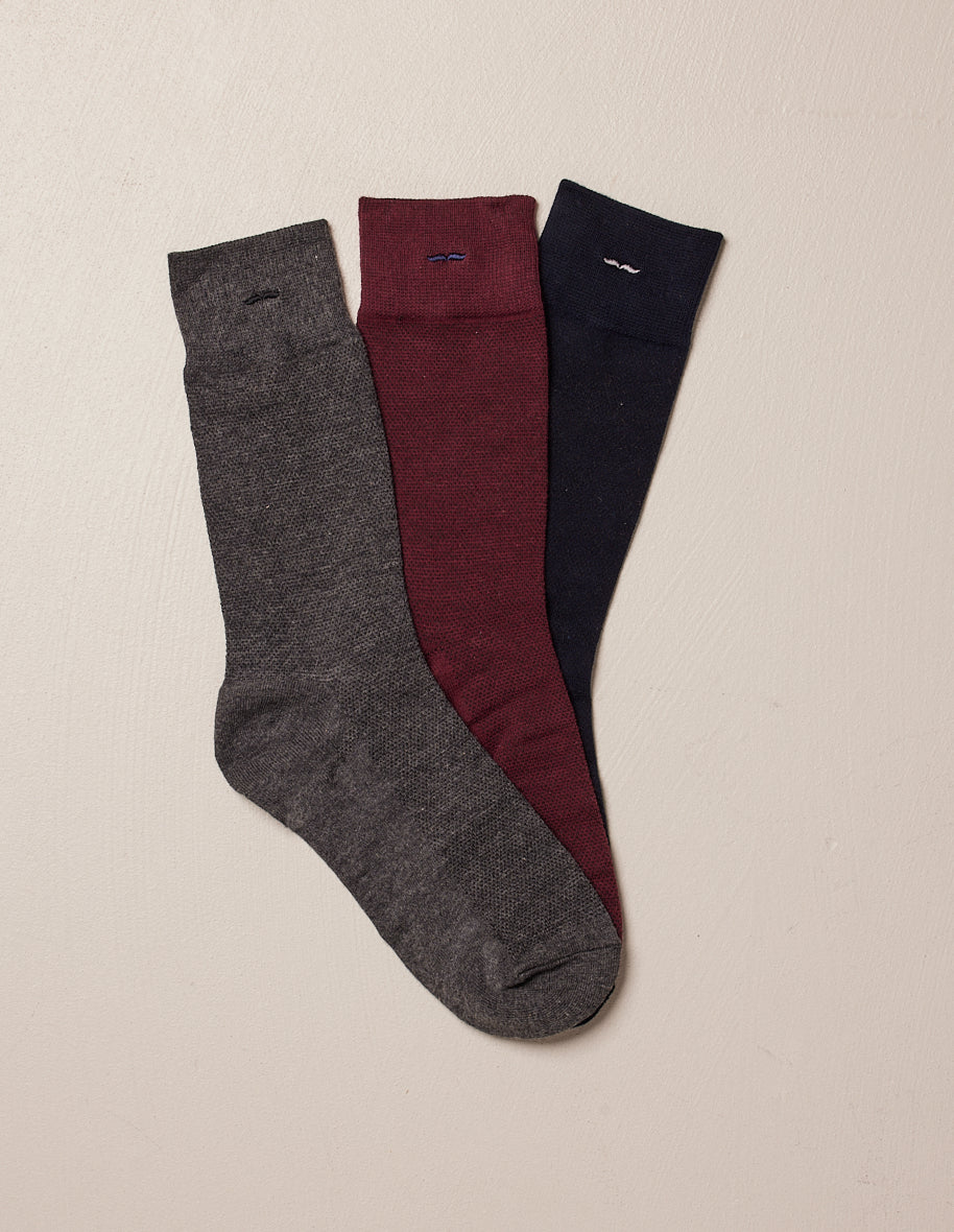 Pack of 3 Socks - New Ribbed Navy, Burgundy, and Gray