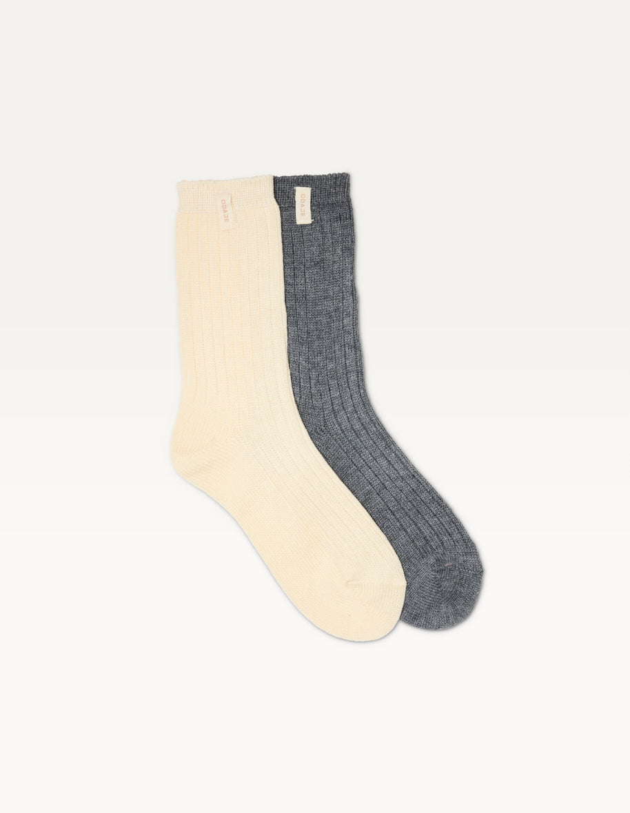 Pack of 2 Socks - Thick Ecru and Gray Socks