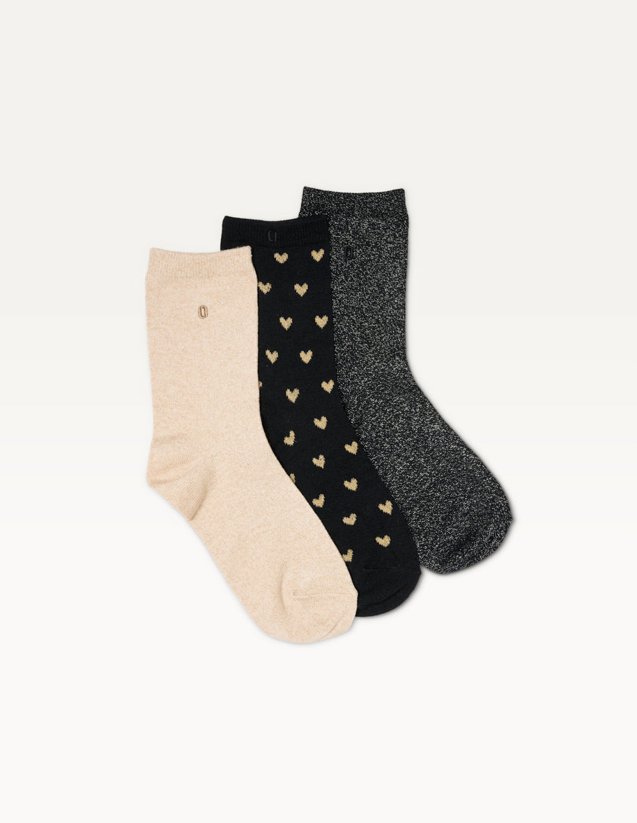 3-Pack Socks - Black Gold Little Heart Fantasy