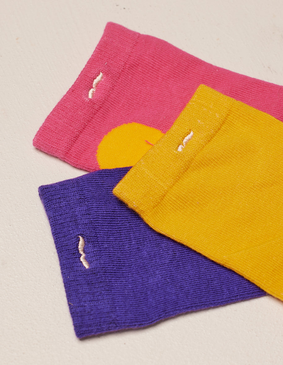 Pack of 3 Socks - Fancy heart XL purple pink yellow