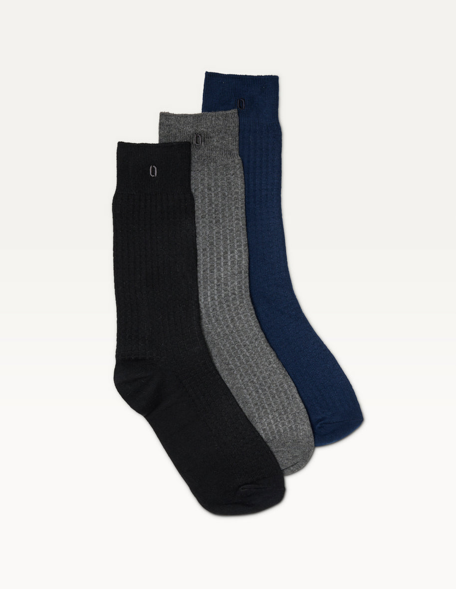 Pack de 3 Chaussettes - Nid d'abeille noir gris marine