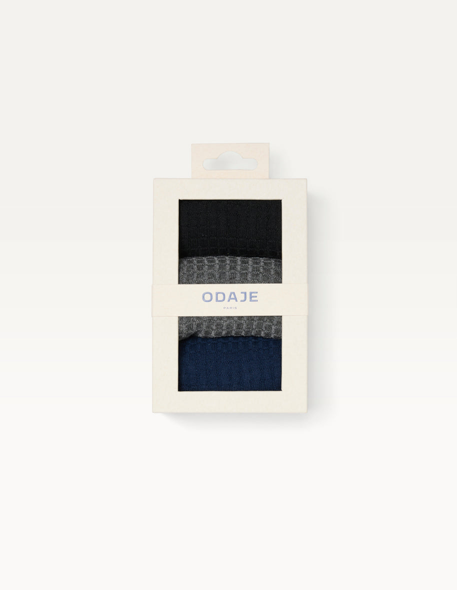 Pack de 3 Chaussettes - Nid d'abeille noir gris marine