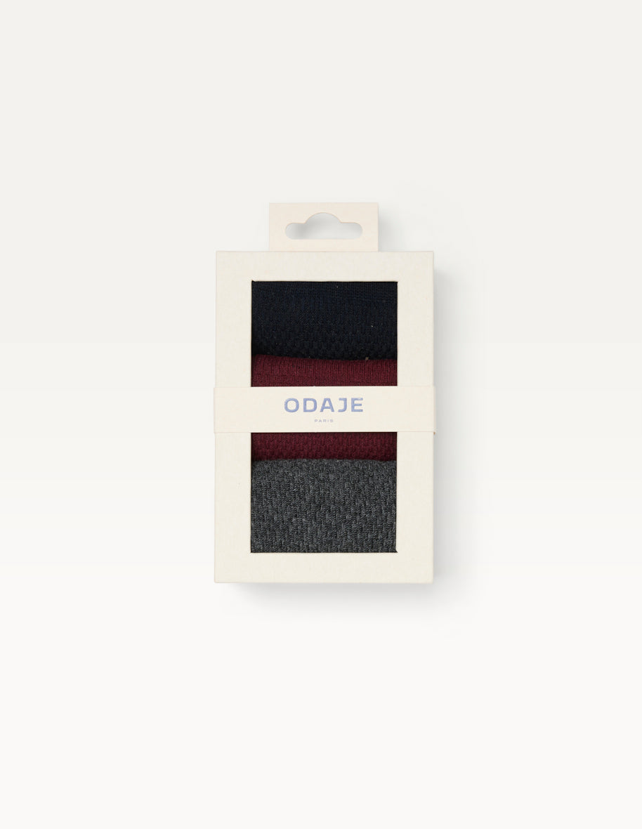 Pack of 3 Socks - Ribbed Navy, Burgundy, and Gray