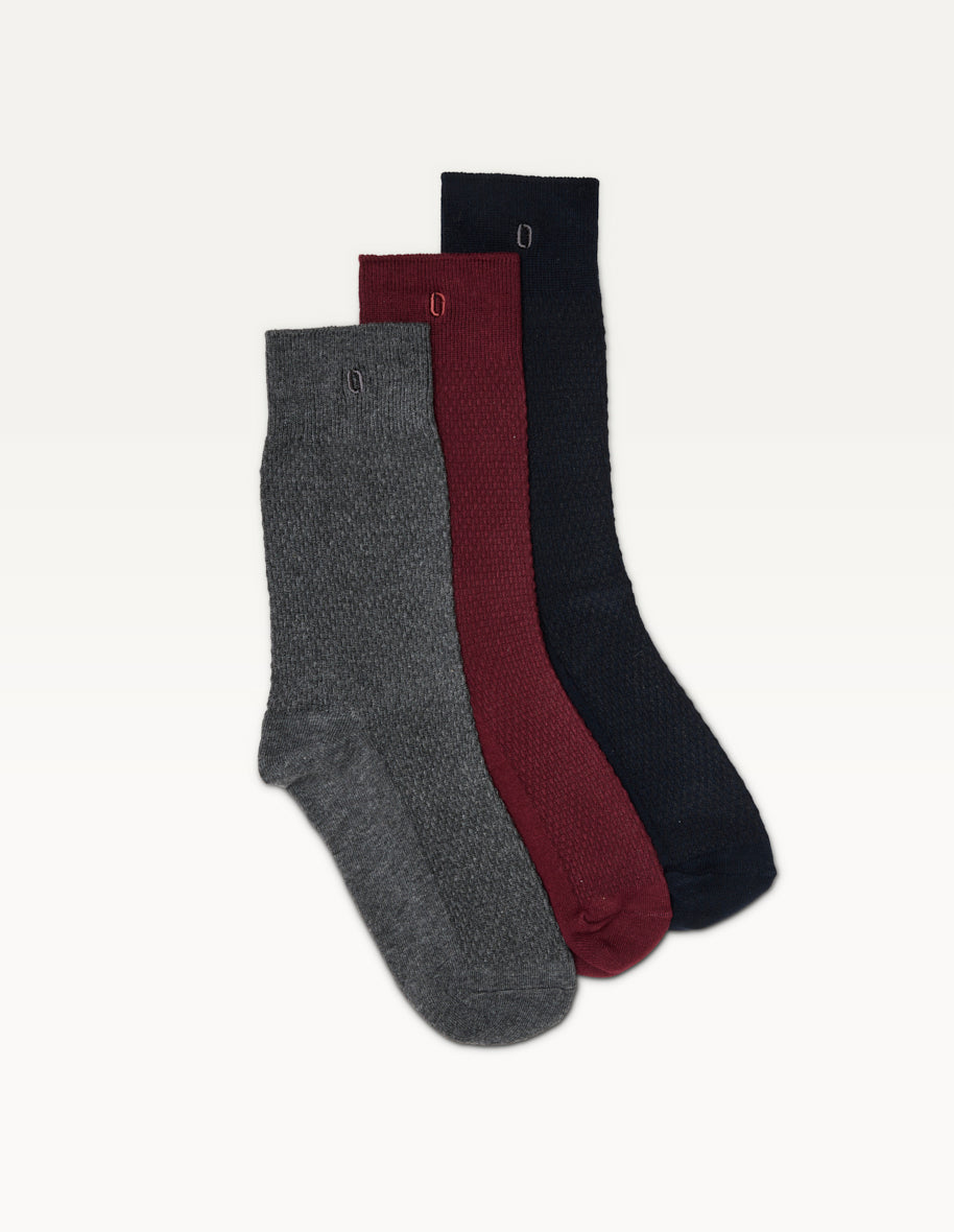 Pack of 3 Socks - Ribbed Navy, Burgundy, and Gray