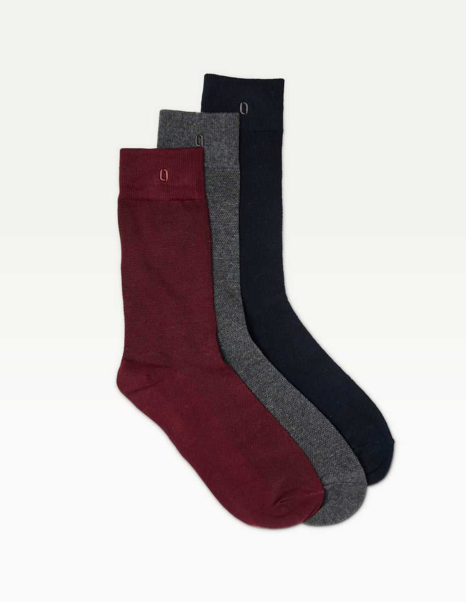 Pack of 3 Socks - New Ribbed Navy, Burgundy, and Gray