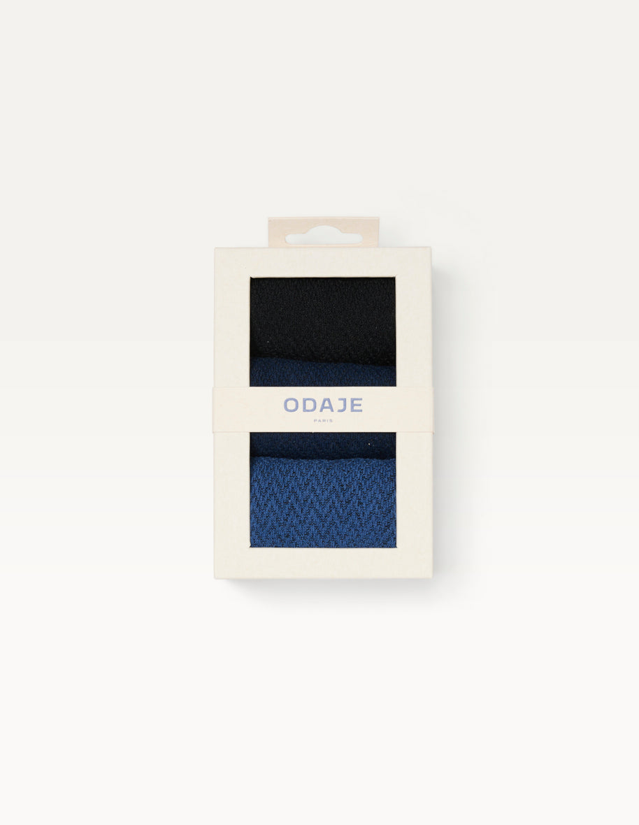 Pack of 3 Socks - Black, Navy, and Blue Herringbone Patterned