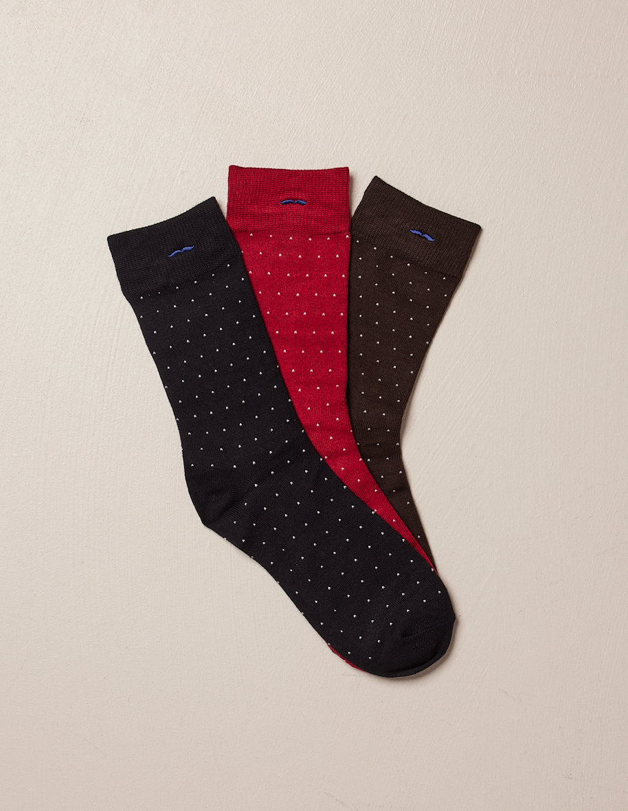 Pack de 3 Chaussettes - Pois Bleu, Rouge et Marron