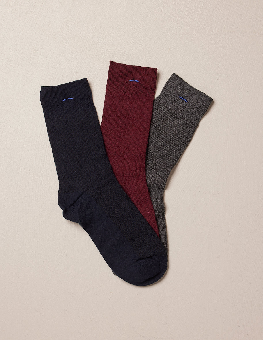 Pack de 3 Chaussettes - Gaufré Marine, Bordeaux et Gris Homme