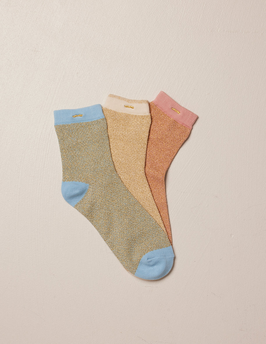 Pack de 3 Chaussettes - Jacquard Bleu Ciel Doré et Rose