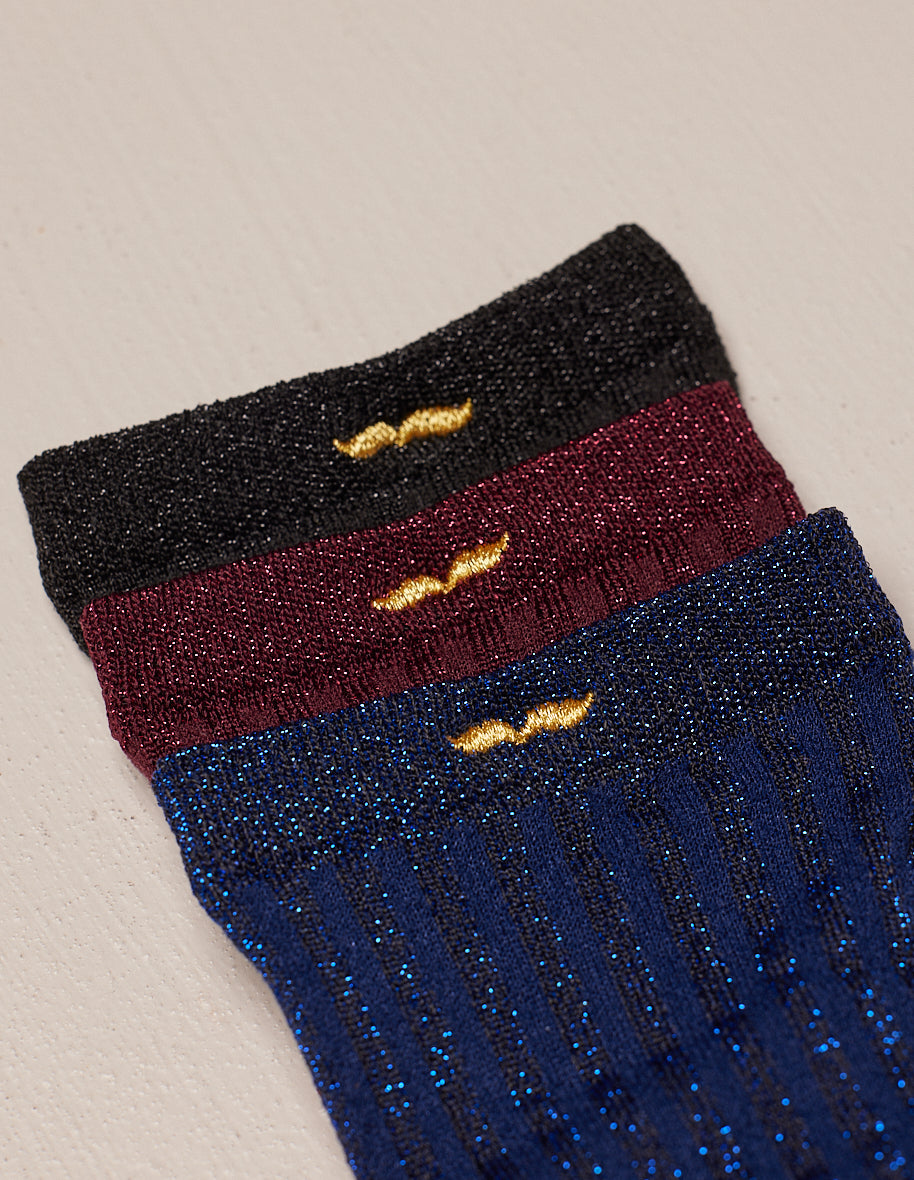 Pack de 3 Chaussettes - Côtelé noir, bordeaux et bleu