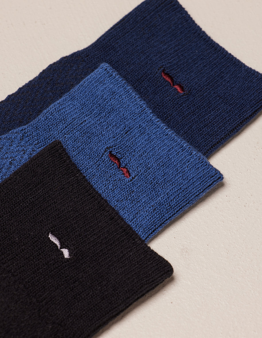 Pack de 3 Chaussettes - Chevron gaufré noir navy bleu