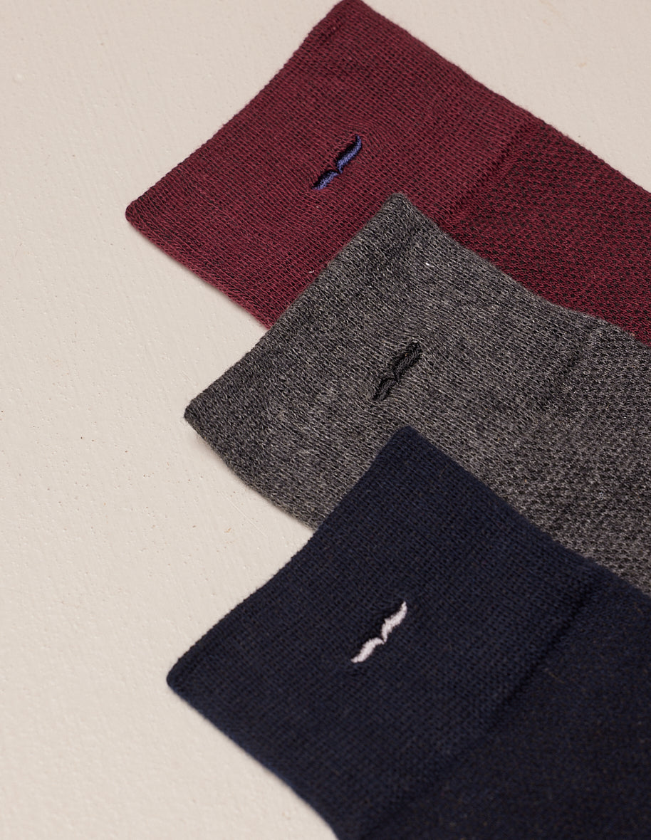 Pack of 3 Socks - New Ribbed Navy, Burgundy, and Gray