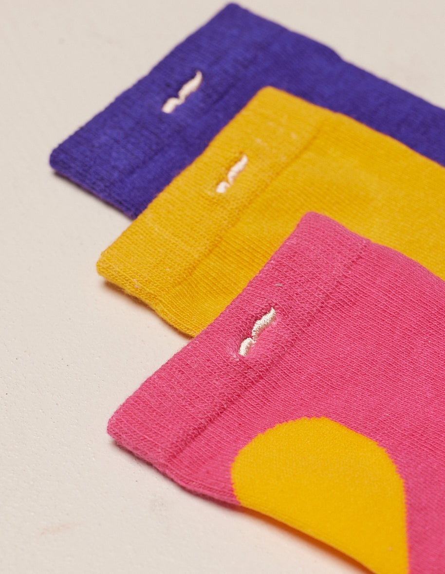 Pack de 3 Chaussettes - Fantaisie coeur XL violet rose jaune