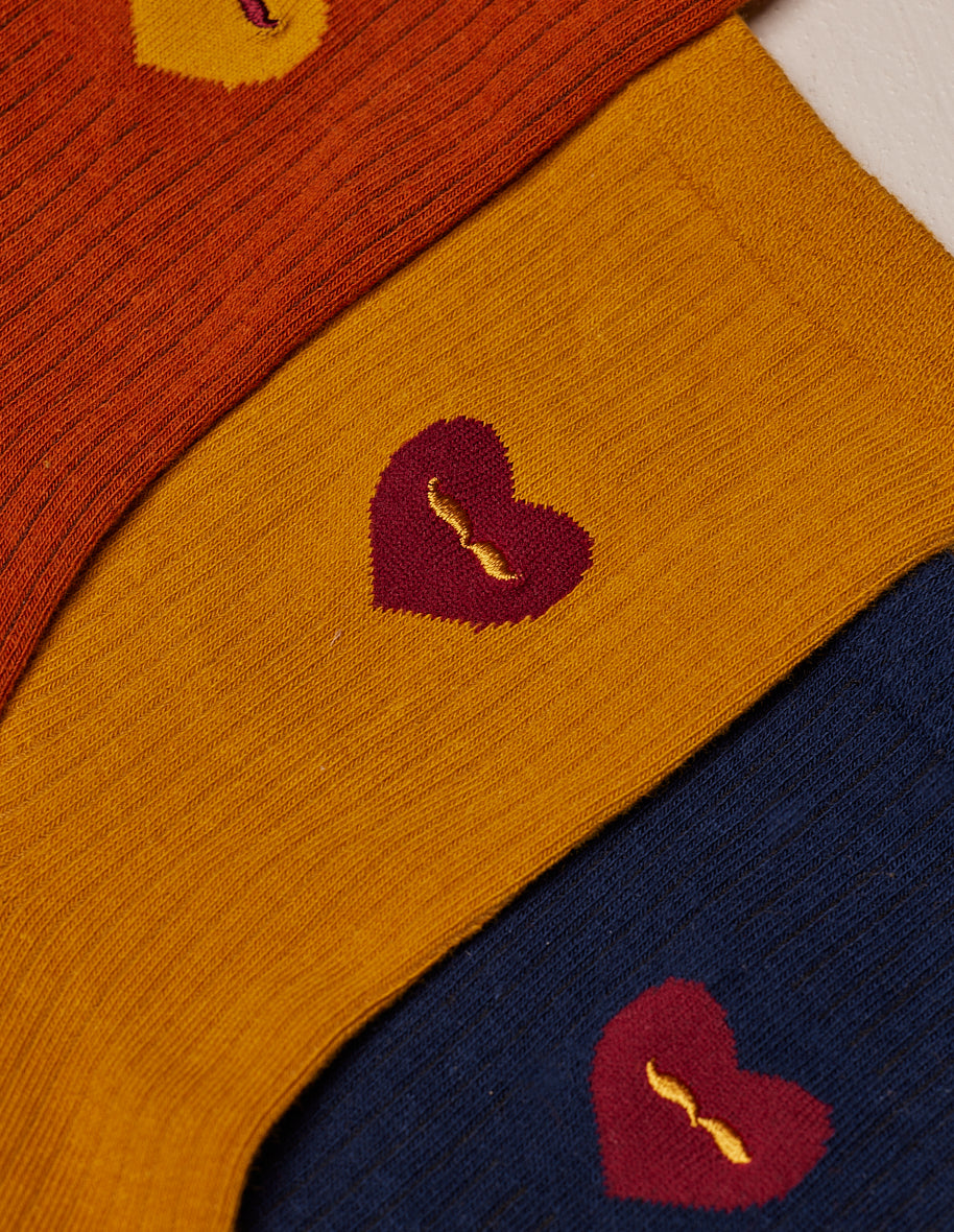 Pack of 3 socks - Fantasy Mustard Heart Marine Terracotta