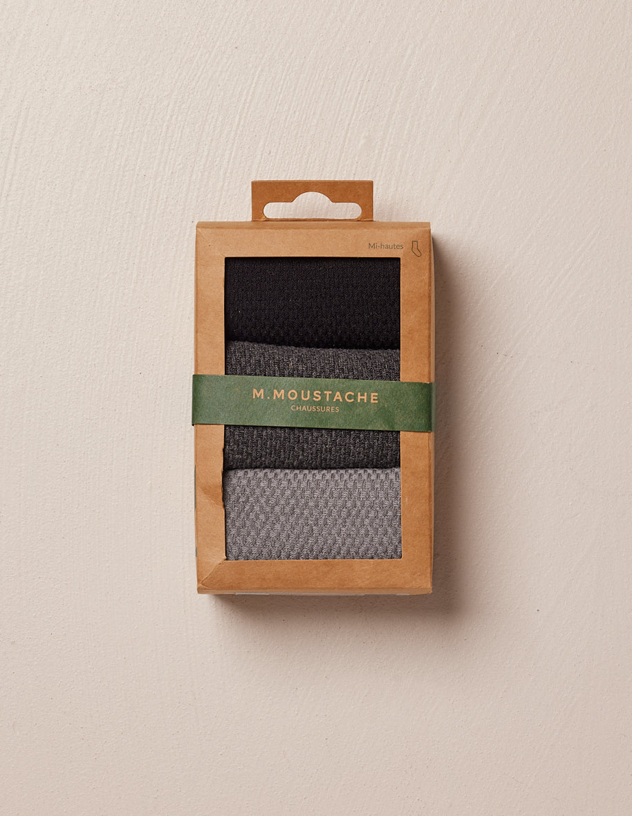 Pack de 3 Chaussettes - Gaufré noir et gris