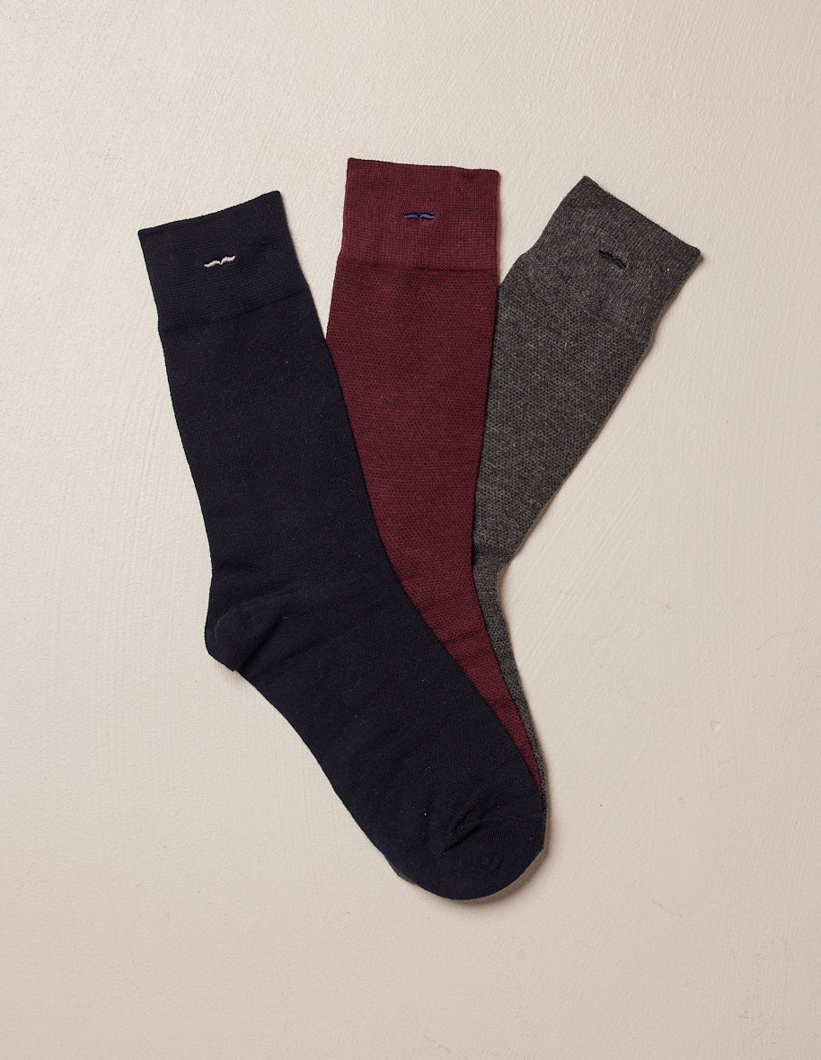 Pack of 3 Socks - New Ribbed Navy, Burgundy, and Gray