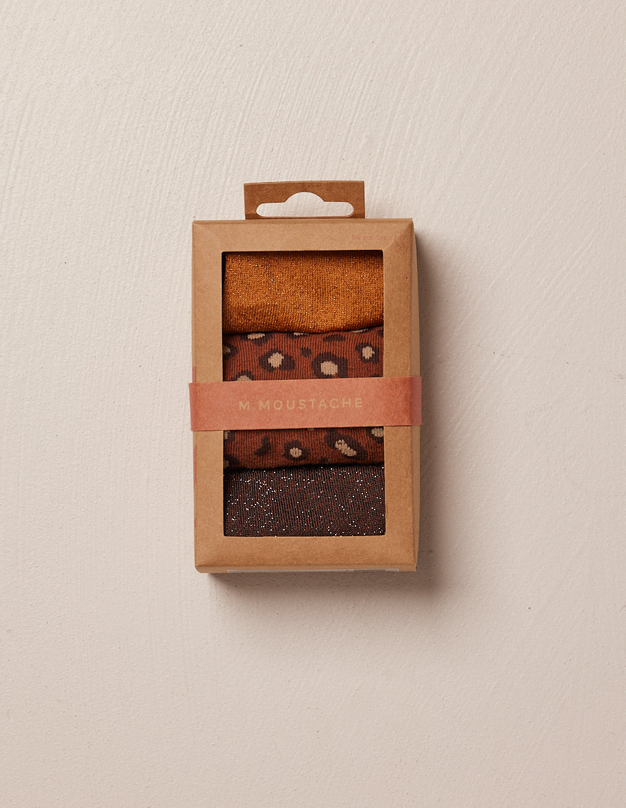 Pack de 3 Chaussettes - Paillettes et léopard marron Femme