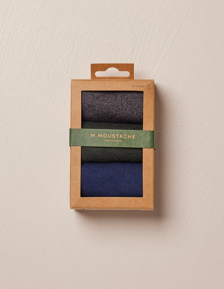 Pack de 3 Chaussettes - Chiné gris bleu et vert