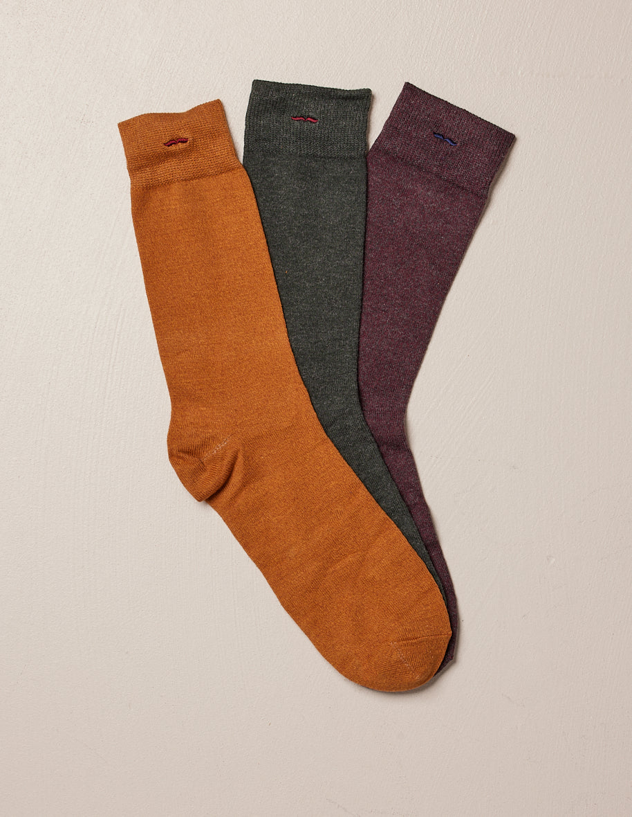 Pack of 3 socks - Bordeaux Green and mustard