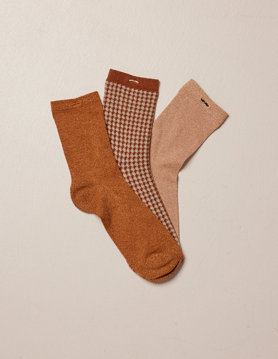 Pack of 3 socks - Fancy glitter and brown pdp