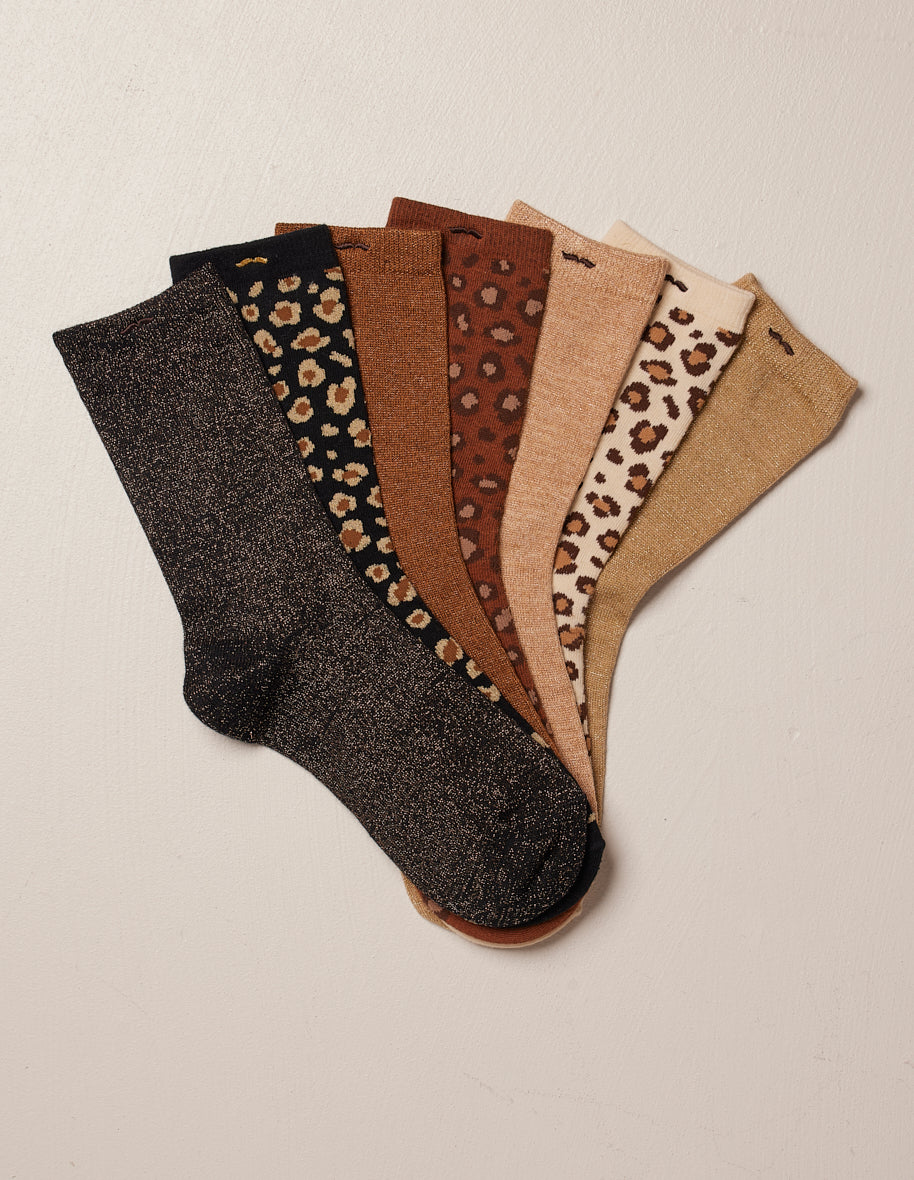 Coffret de 7 chaussettes - Chaussettes Léopard et paillettes