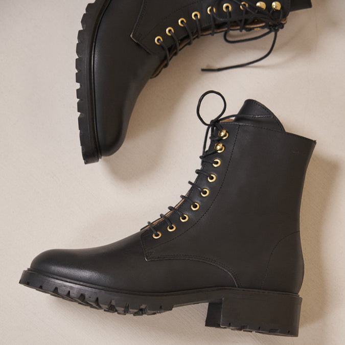 Bottines à lacets Noemie - Cuir noir