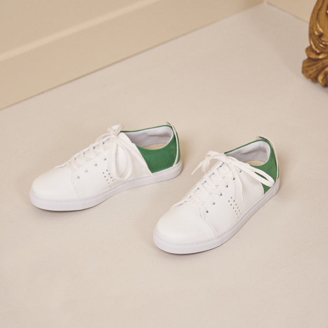 Low-top trainers Renée - White vegan leather and green vegan suede