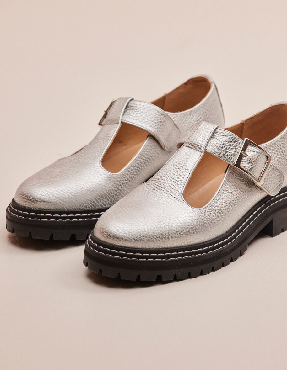 Derbies Romane - Silvered grained leather