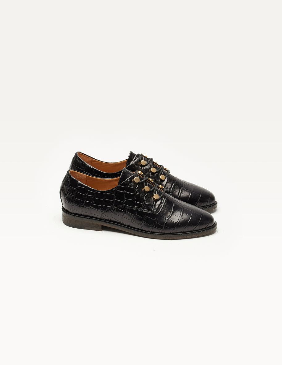 Derbies Denise - Cuir noir croco XL