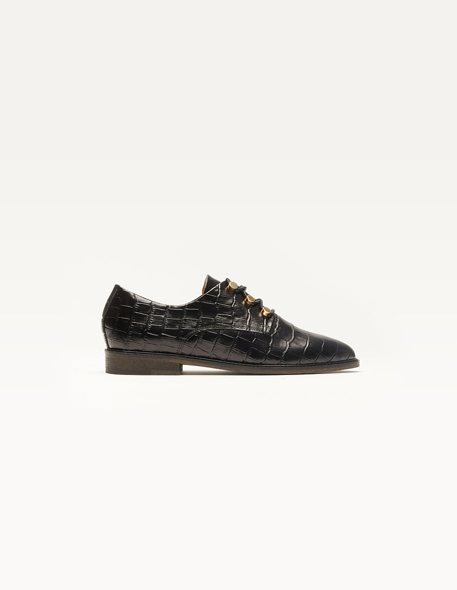 Derbies Denise - Cuir noir croco XL