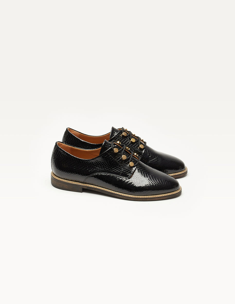 Derbies Denise - Cuir python verni noir