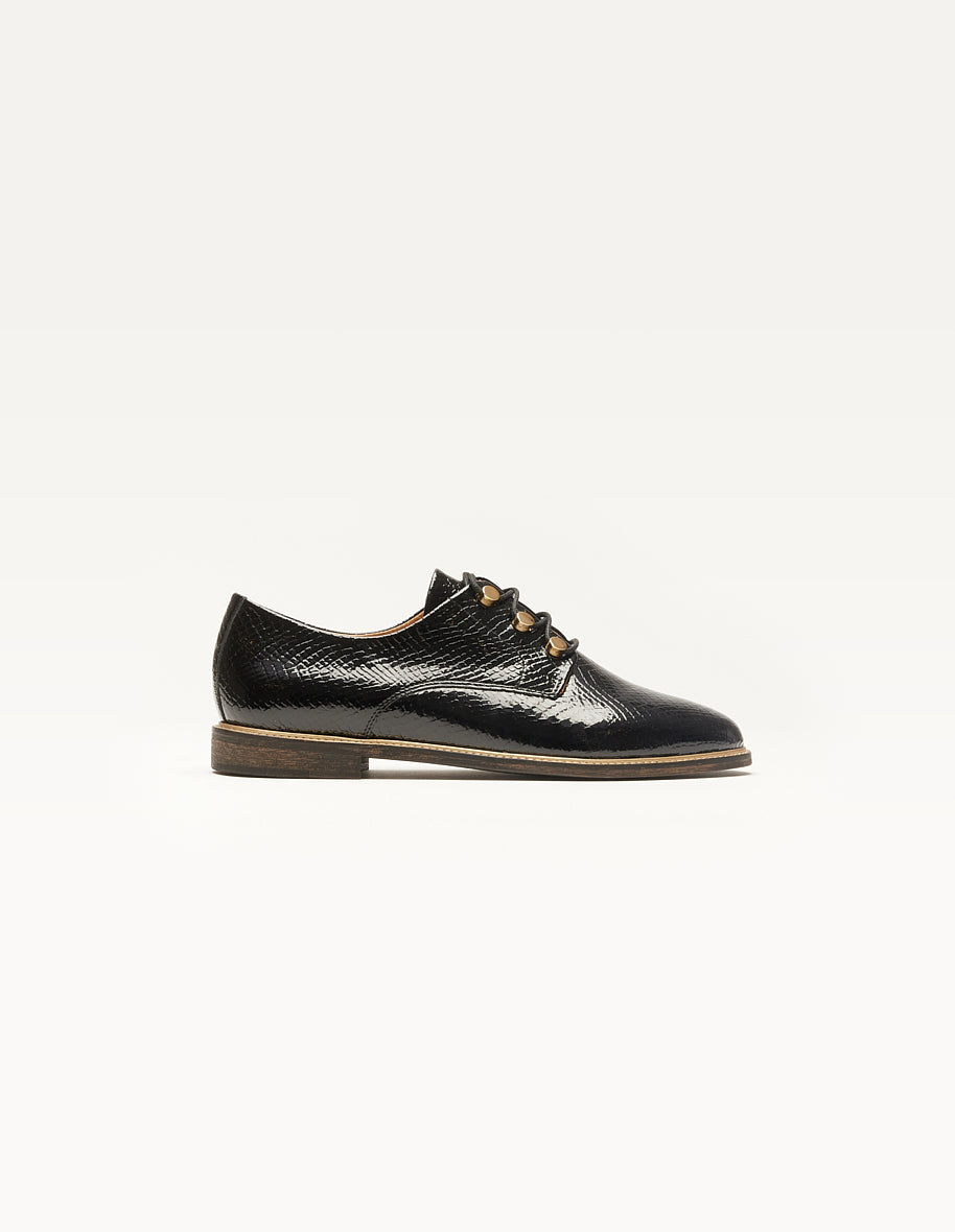 Derbies Denise - Cuir python verni noir