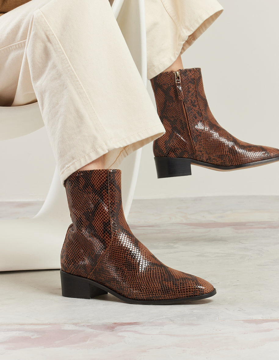 Bottines Sybille - Cuir python marron