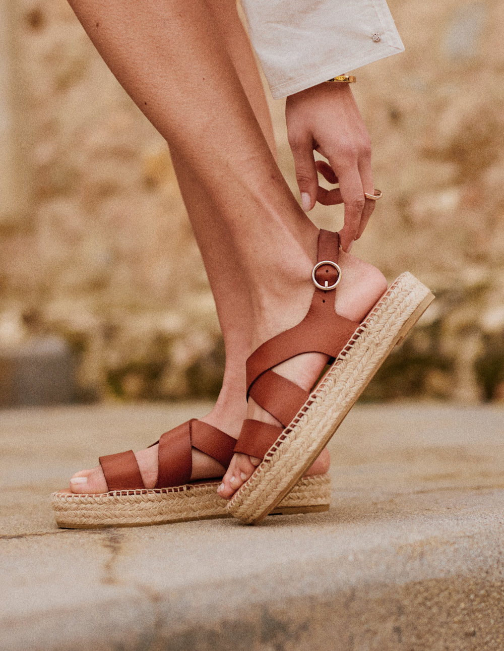 Espadrilles plates Chantal - Cuir cognac