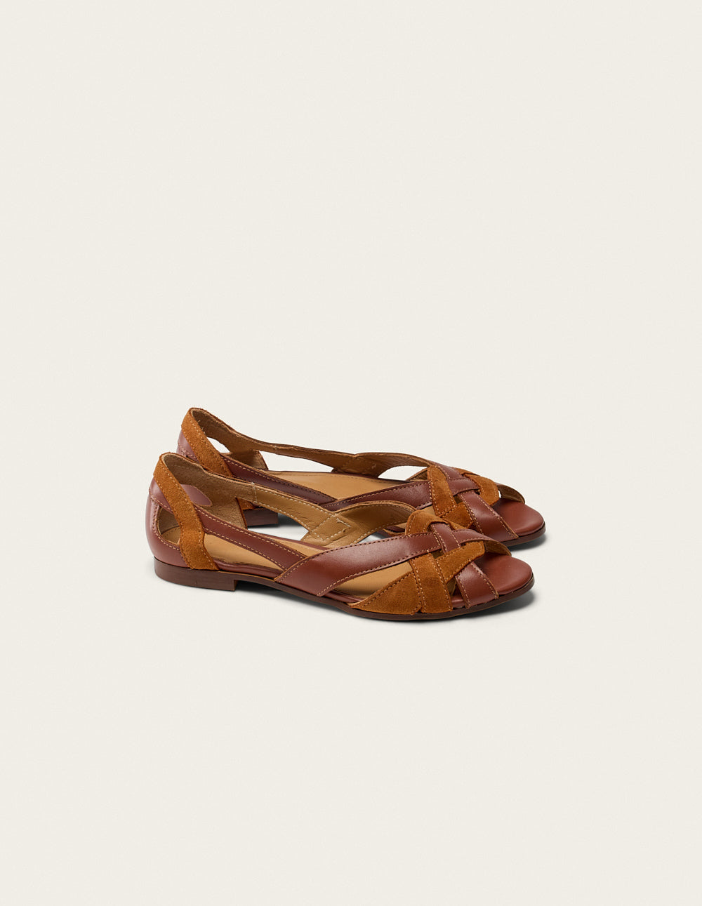 Clémentine flat sandals - Leather and Sweden Cognac