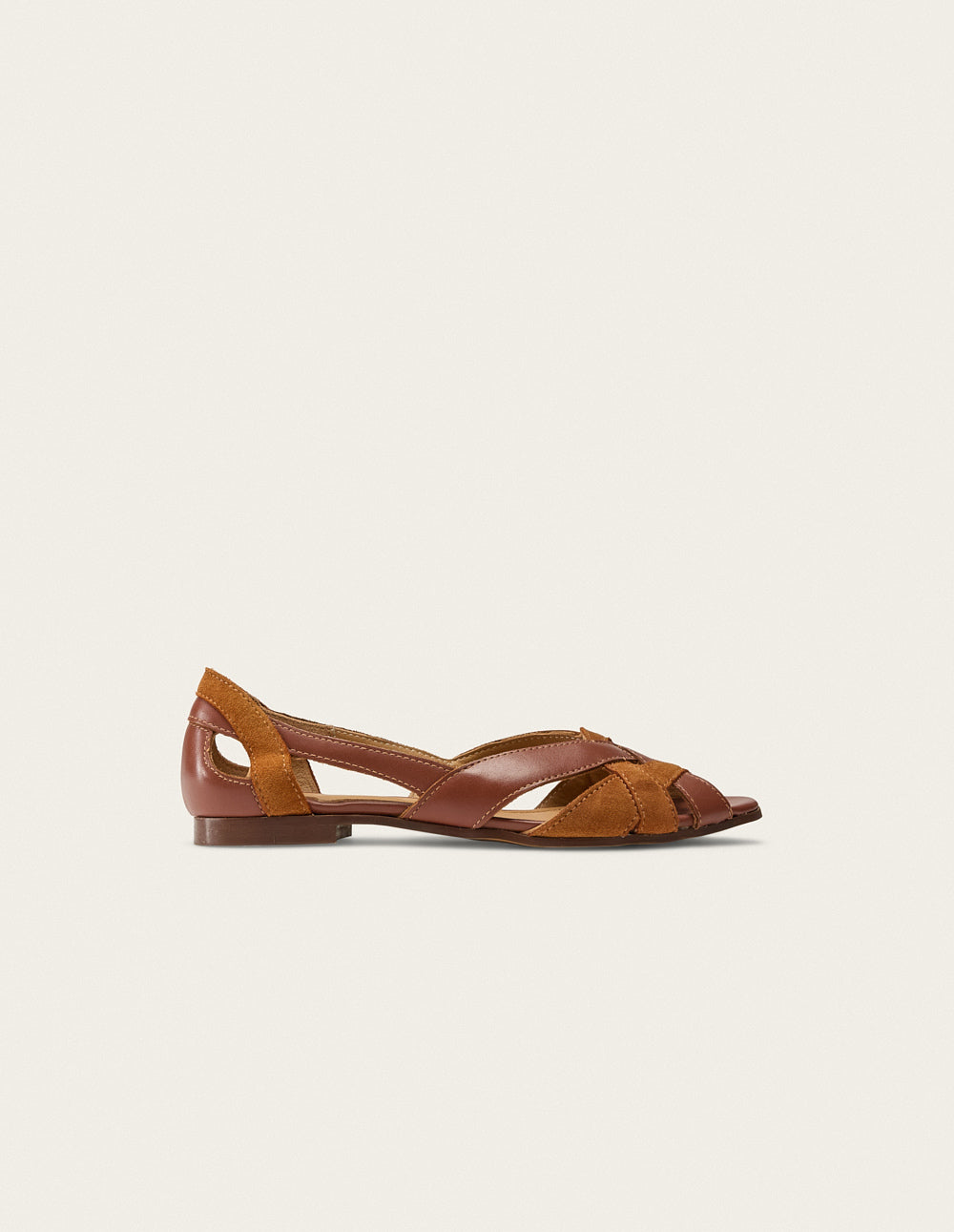 Clémentine flat sandals - Leather and Sweden Cognac