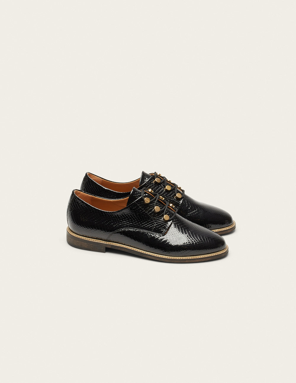 Derbies Denise - Black patent python leather